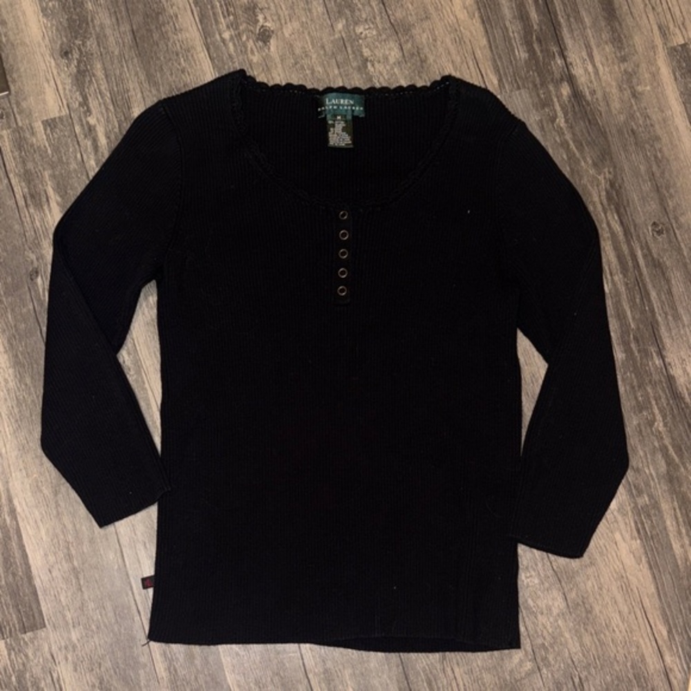 Classic Ralph Lauren black ribbed woman’s top - medium